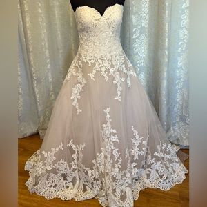 Strapless lace wedding gown